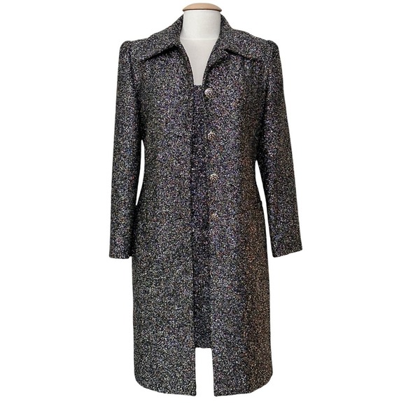 VTG Gai Mattiolo Couture Womens Dress 42 6US 2Pc Jacket Silver Sparkle Confetti - Picture 1 of 16